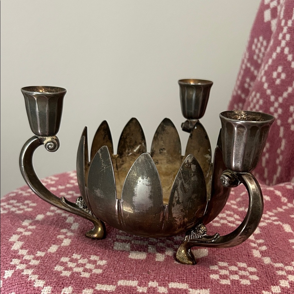 Vintage F.B.R. Italy Lotus Flower Brass Candle Holder